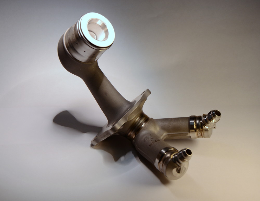 Close up photo of 3-D printed engine component