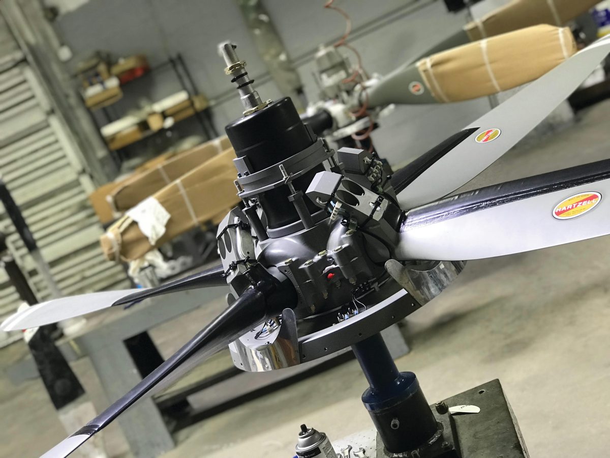 Four-blade Hartzell Propeller being serviced in Recommended Service Facility.