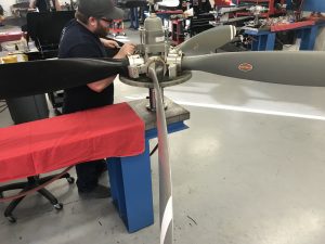 Hartzell propeller in prop shop at Intercontinental Jet Service Corps