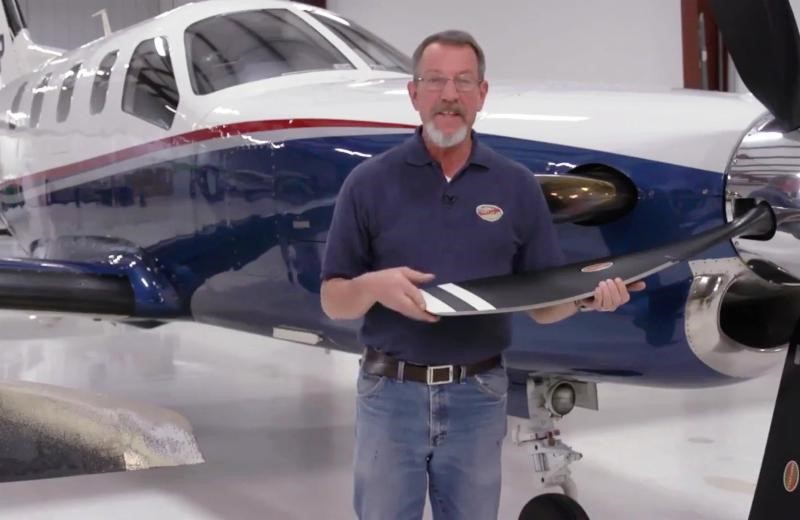 Hartzell service technician inspects a composite aircraft propeller