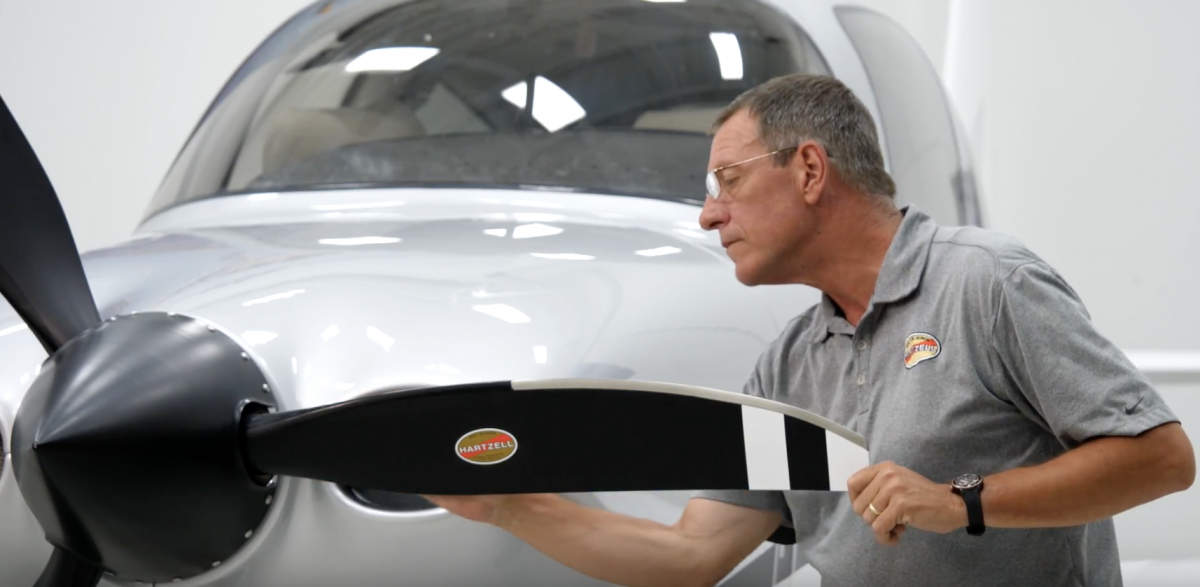 Hartzell service technician inspects a composite aircraft propeller