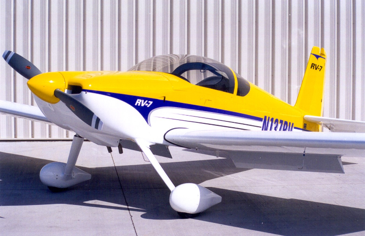Yellow, white, and purple RV-7 kitplane