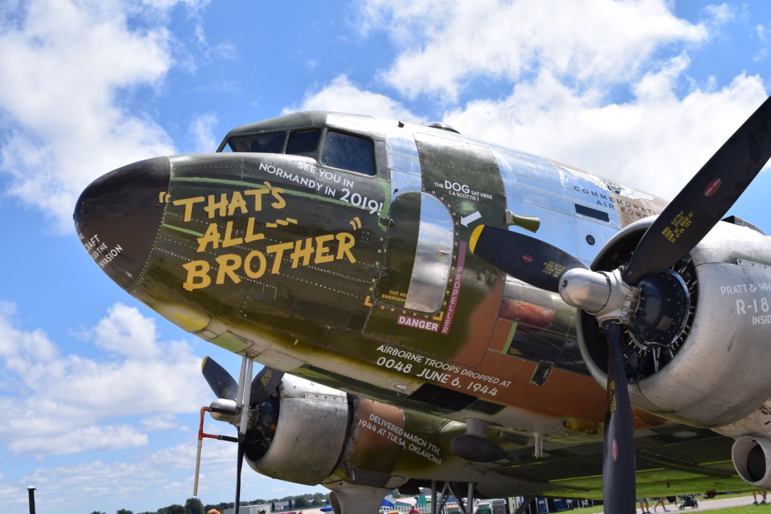 Front view of C-47 aircraft That's All Brother at Oshkosh 2017
